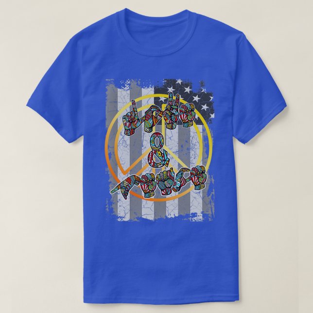 Love amp Peace with sign language DGS ASL T-Shirt (Design Front)