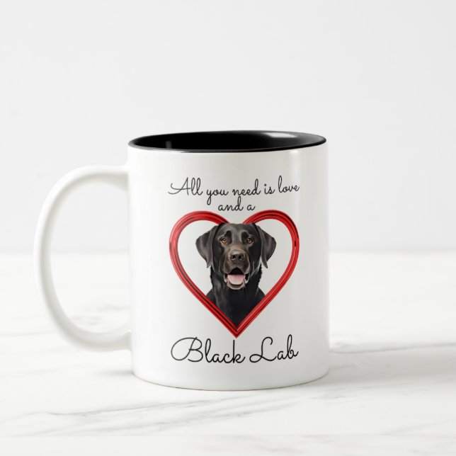 Love and a Black Lab Two-Tone Coffee Mug (Left)
