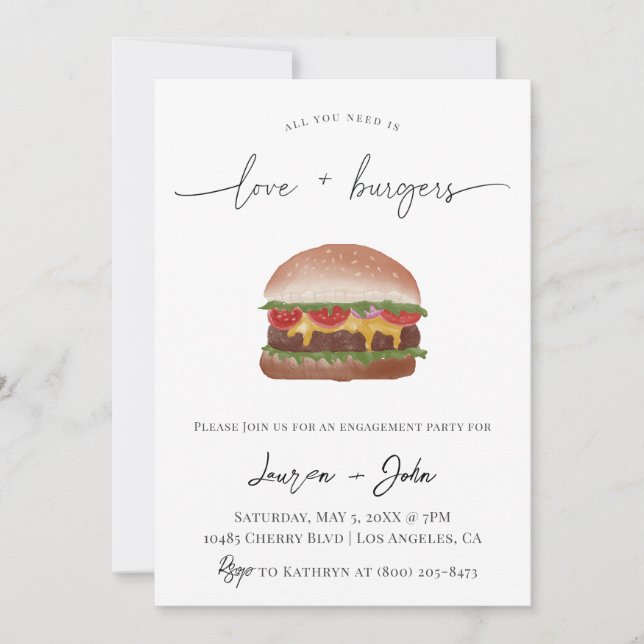 Love and Burgers Engagement Party Invitation (Front)
