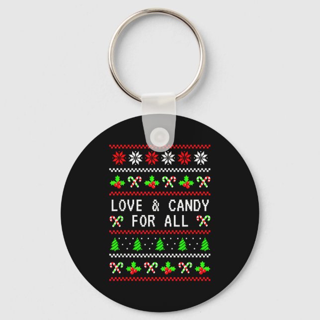Love And Candy Christmas Candy Cane Ugly Christmas Keychain (Front)