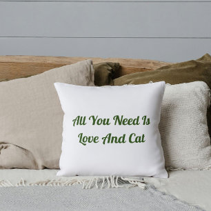 Love And Cat Personalized Cute Funny Quote White Throw Pillow