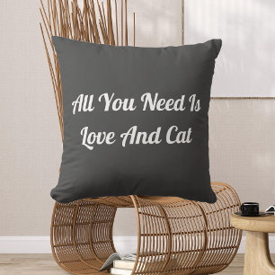 Love And Cat Personalized Cute Quote Dark Grey Throw Pillow