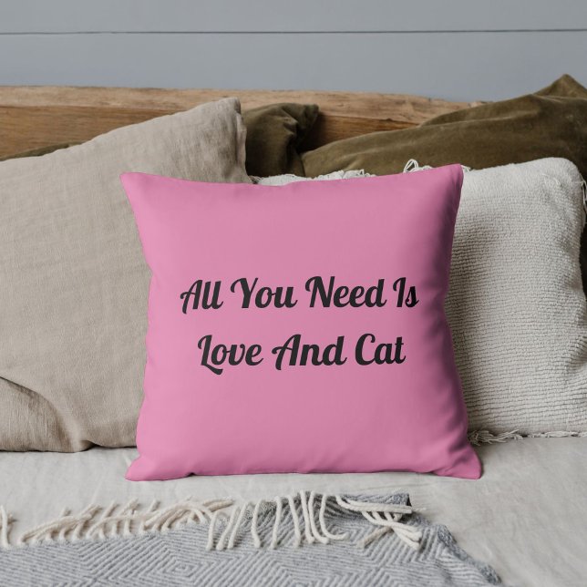 Love And Cat Personalized Cute Quote Light Pink Throw Pillow (Creator Uploaded)