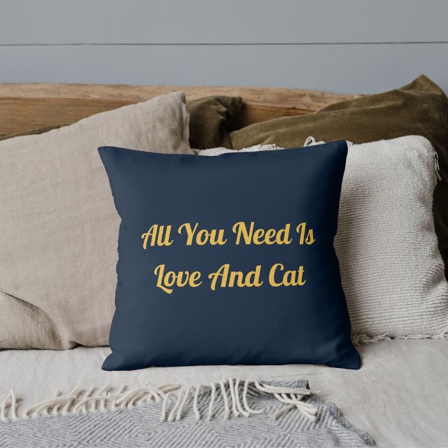 Love And Cat Personalized Cute Quote Navy Blue Throw Pillow (Creator Uploaded)