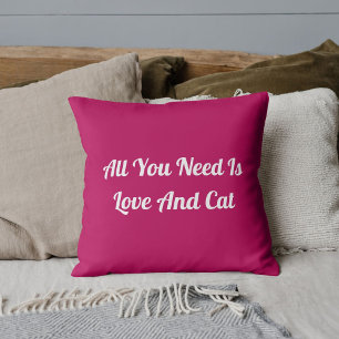 Love And Cat Personalized Cute Quote Pink Throw Pillow