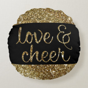 Love and Cheer Glitter Shiny Effect Christmas Round Pillow