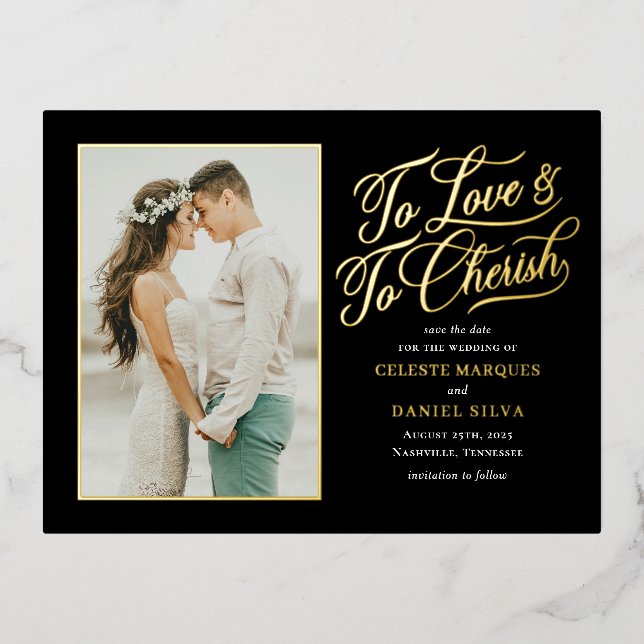 Love and Cherish FOIL Enregistrer la date Carte po (Recto)