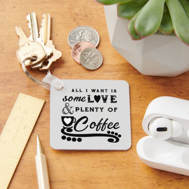 Love and coffee add initials black keychain (Desk)