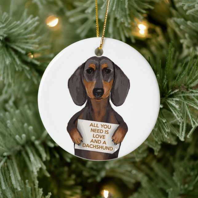 Love and Dachshund Ceramic Ornament (Tree)