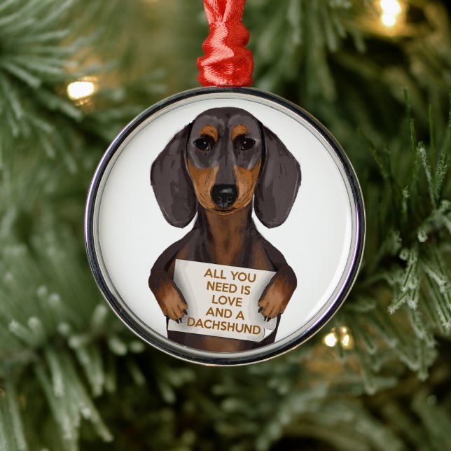 Love and Dachshund Metal Ornament (Tree)