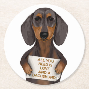 Love and Dachshund Round Paper Coaster