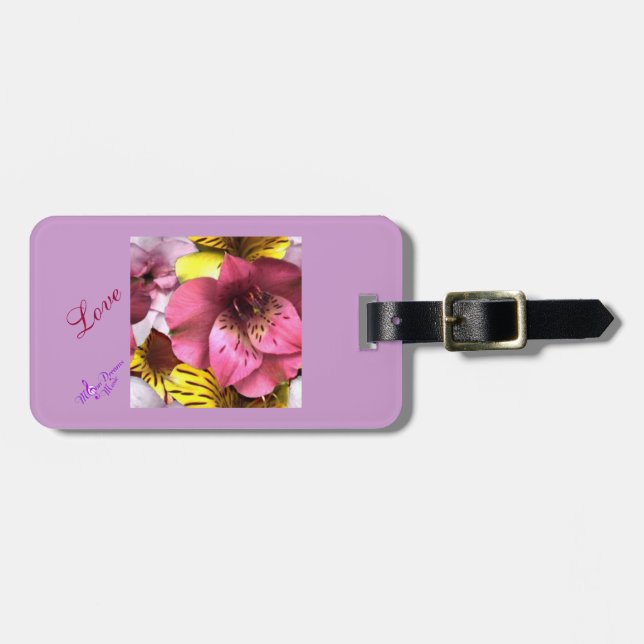 Love and Flowers Luggage Tag with Leather Strap (Front Horizontal)