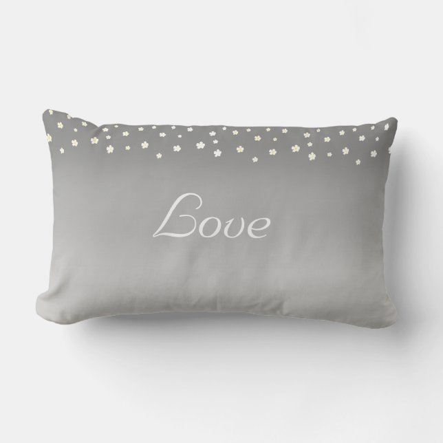 Love and flowers on silver grey gradient lumbar pillow (Front)