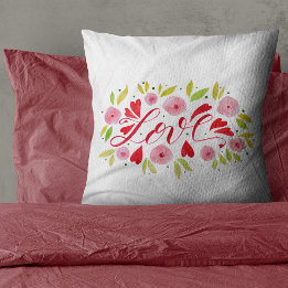 Love and flowers - pink and red throw pillow