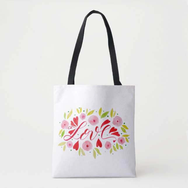 Love and flowers - pink and red tote bag (Front)