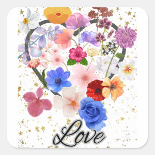 Love and Flowers Square Sticker