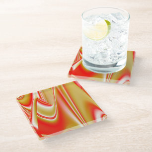 Love and Gold Abstract 3D Rainbowart Glass Coaster