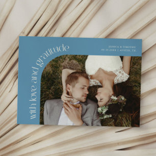 Love and Gratitude Denim Blue Wedding Photo Thank You Card