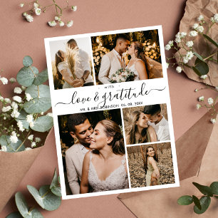 Love and Gratitude Script 5 Photo Collage Wedding  Thank You Card