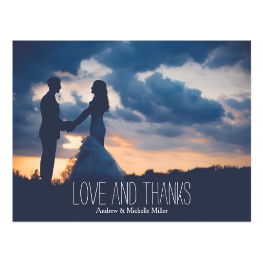 Love and hanks wedding thank you postcard