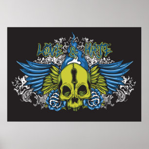 Love and Hate Skull Poster
