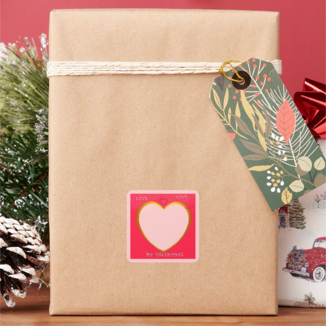 Love and Heart Frame Add Your Photo Square Sticker (Holiday)