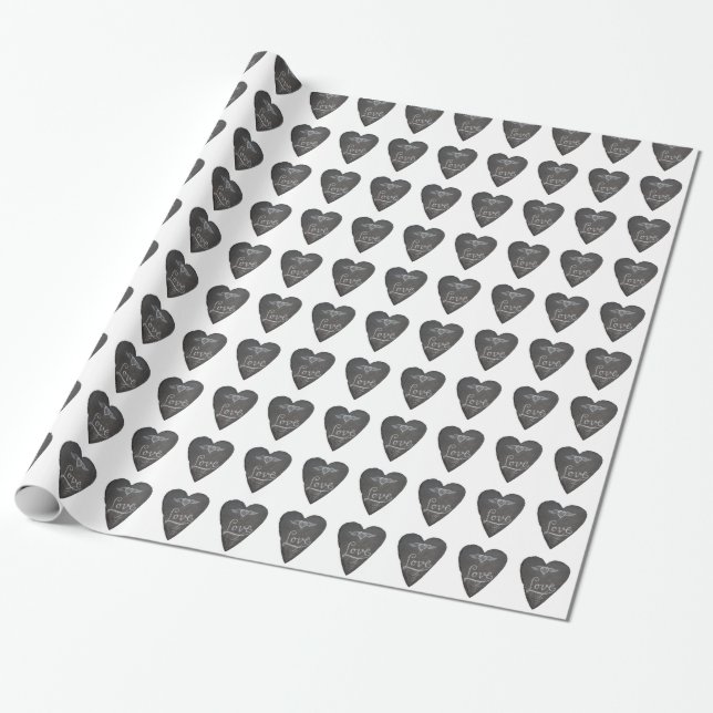 Love and Heart in Chalk Chalkboard Pattern Wrapping Paper (Unrolled)