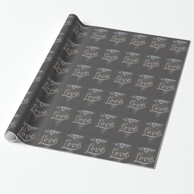 Love and Heart in Chalk Chalkboard Wrapping Paper (Unrolled)