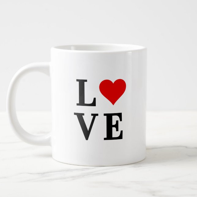 LOVE and Heart Minimalist Elegant Large Coffee Mug (Left)