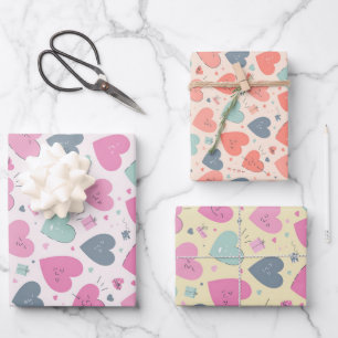 Love and Heart Pastel Color Pattern Valentines Day Wrapping Paper Sheet