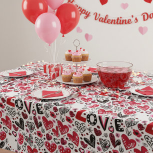 Love and hearts doodle art valentine tablecloth