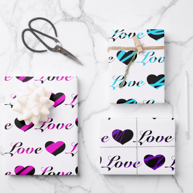 Love and Hearts papier d'emballage noir et blanc (Recto)