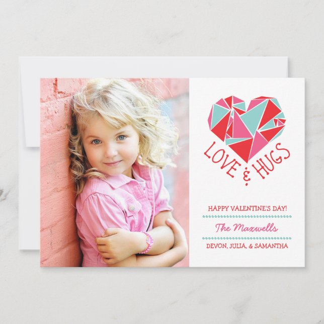 Love and Hugs Photo Valentine Card (Front)