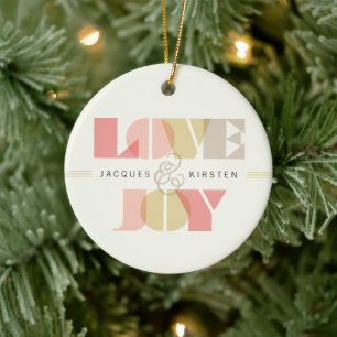Love And Joy Clear Geo Typography Photo Wedding Ceramic Ornament