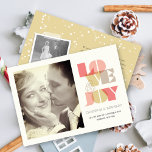 Love And Joy Clear Geo Typography Photo Wedding Holiday Card<br><div class="desc">The back features a full snowdots pattern, a snapshot photo and a personalizable holiday message. The base background can be changed to any colour of your choice. All / Most text is editable. Designed / original artwork by fat*fa*tin. Easy to personalize with your own text message, name, photo, or image....</div>