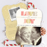 Love And Joy Clear Geo Typography Photo Wedding Holiday Card<br><div class="desc">The back features a full snowdots pattern, a snapshot photo and a personalizable holiday message. The base background can be changed to any colour of your choice. All / Most text is editable. Designed / original artwork by fat*fa*tin. Easy to personalize with your own text message, name, photo, or image....</div>