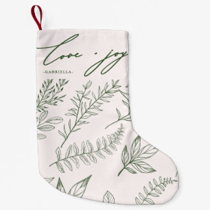 Love and Joy Leaves with Name Blush Pink Christmas Small Christmas Stocking