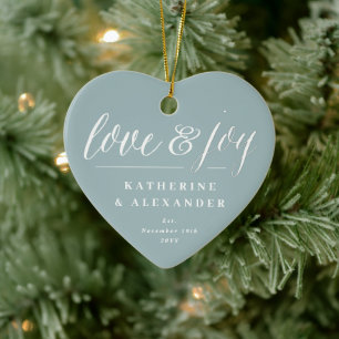 Love And Joy Mr & Mrs 1st Christmas Photo Wedding Ceramic Ornament