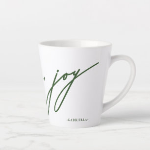 Love and Joy Script Green Name Christmas Holiday Latte Mug
