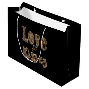 Love and Kisses Romantic Elegant Gold Typography Large Gift Bag