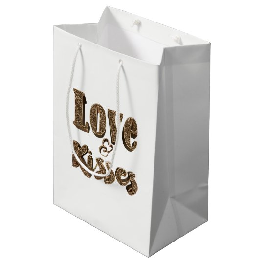 Love and Kisses Romantic Elegant Gold Typography Medium Gift Bag