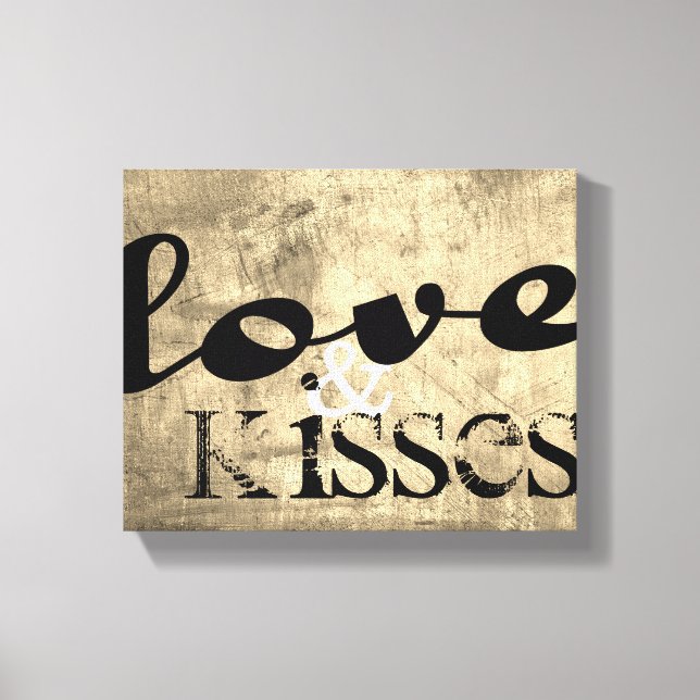 love and kisses wrapped canvas shabby chic sepia (Front)