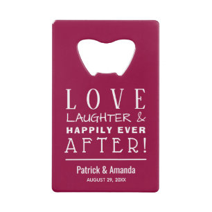 Love and Laughter Cranberry Wedding Credit Card Bo Bottle Opener