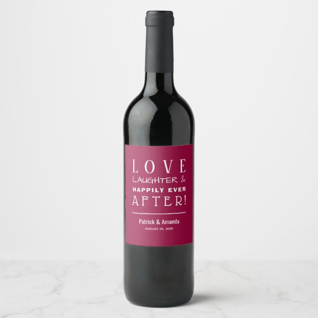Love and Laughter Cranberry Wedding Wine Label (Front)
