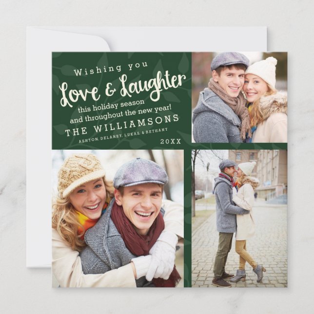 Love and Laughter Holiday Photo Card / Green (Front)