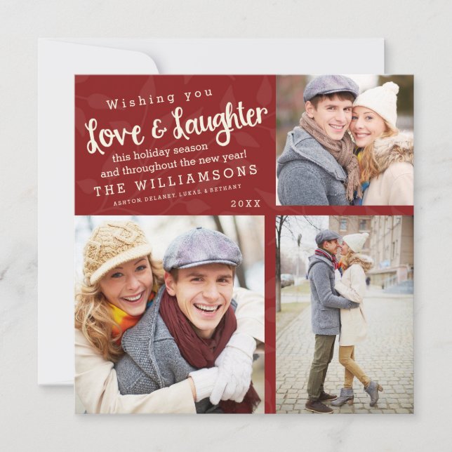 Love and Laughter Holiday Photo Card / Red (Front)