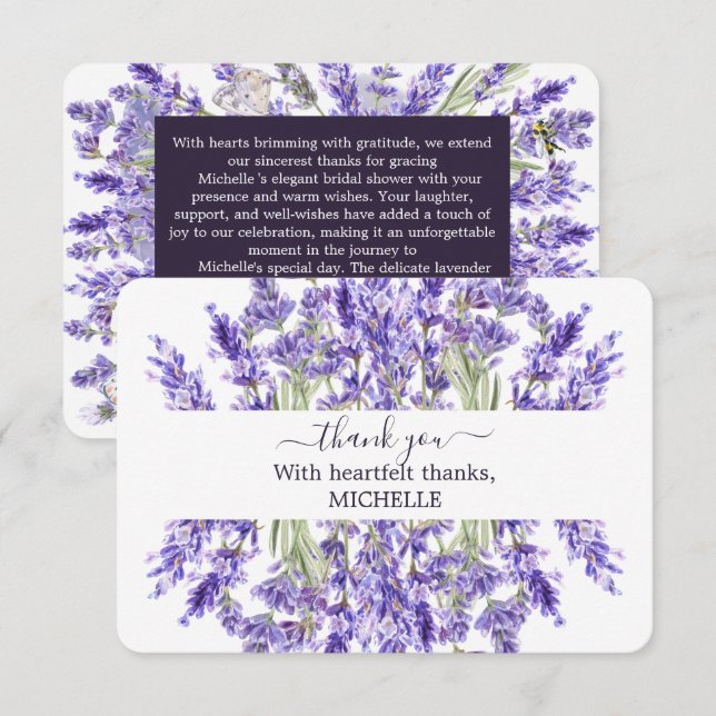 Love and Lavender | Elegant Bridal Thank You Card (Front/Back)