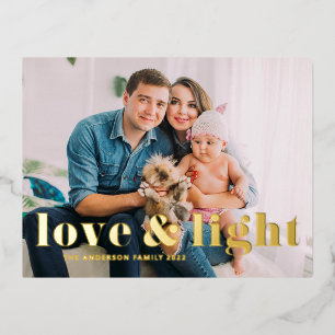 Love and Light Bold Typography Hanukkah Photo Foil Holiday Postcard