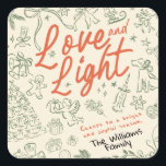Love and Light Christmas  Square Sticker<br><div class="desc">Love and Light - Hand drawn holiday sticker Bring a touch of charm and warmth to the holiday season with this whimsical Christmas collection! Each design is filled with a cozy holiday spirit, making it a heartfelt choice for family, friends, or anyone who loves a fun, creative touch. Send a...</div>