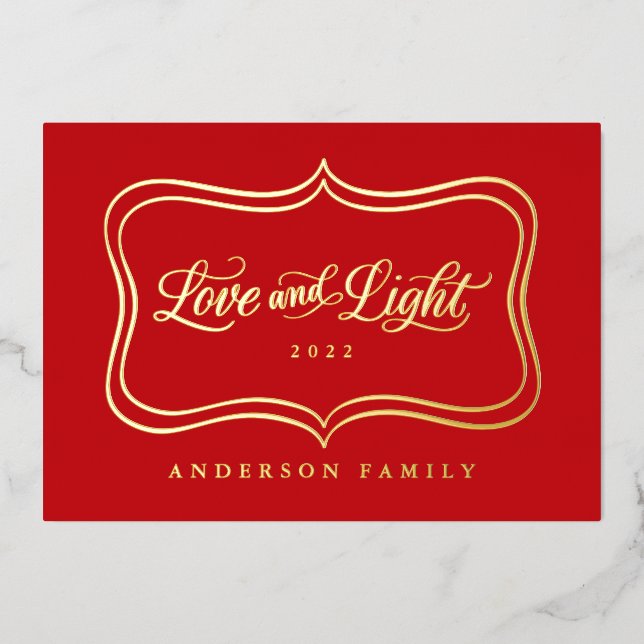 Love and Light Classic Gold Frame Foil Foil Holiday Card (Front)